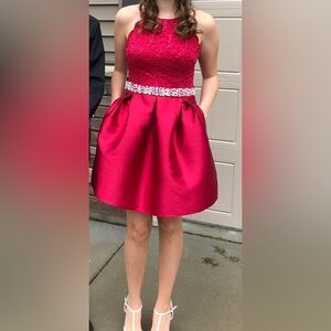 BCX dress, fall/winter formal red dress with pockets, Juniors size 7